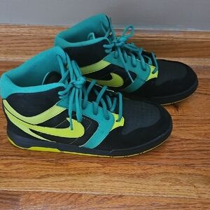 Nike Black and Green and Neon Yellow Green Neon Basketball Shoes.